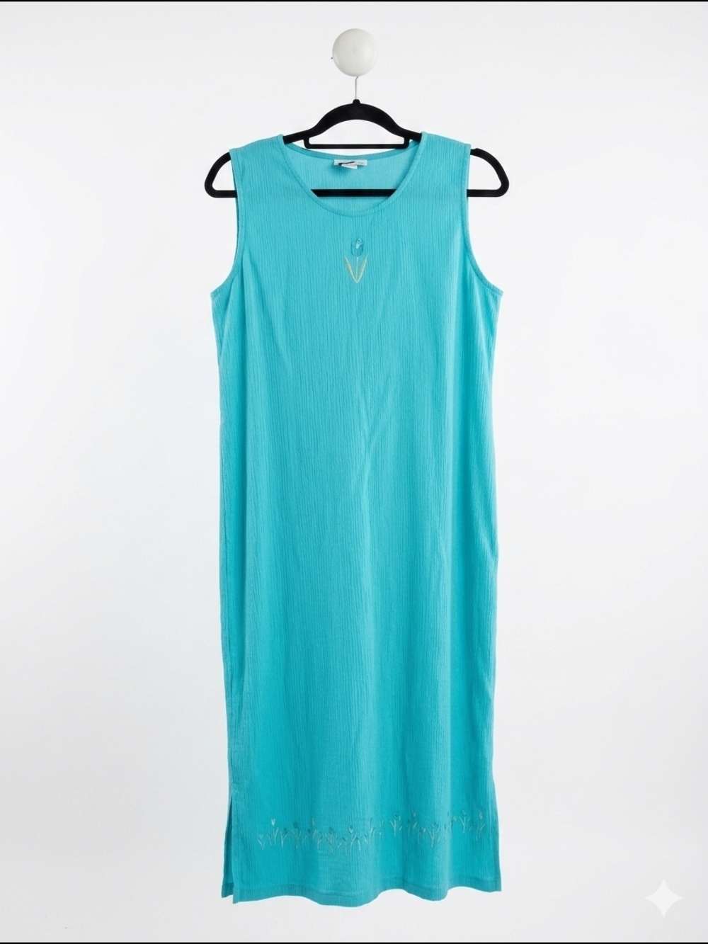 VTG Teddi Petite PXL Turquoise Embroidered Tulip Maxi Dress/Shift Grandmacore